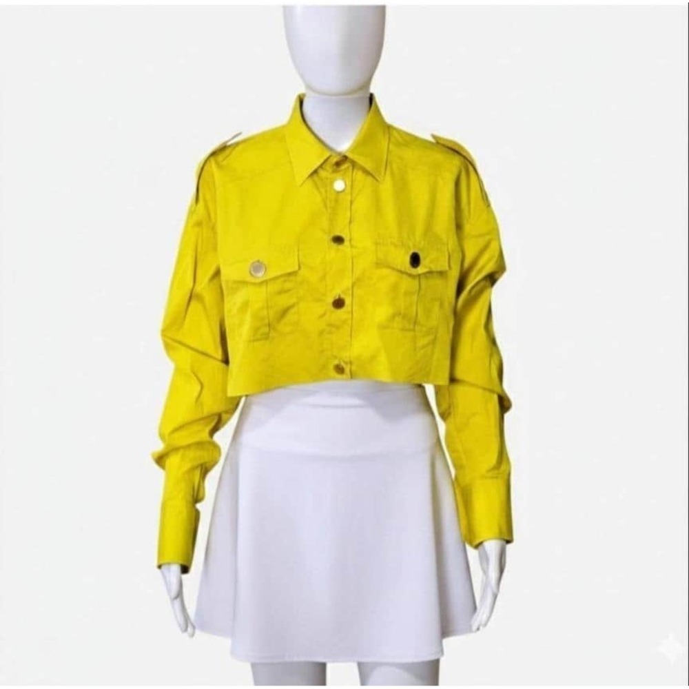 Dsquared2 Yellow cropped button up shirt with light gold cuff buttons